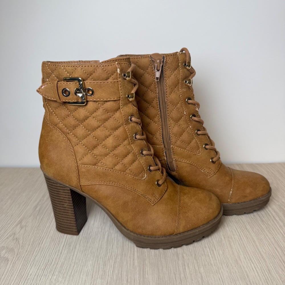 G by GUESS Quilted Combat Boots Lace Up Block Heel‎ Moto Cottagecore Size 7.5